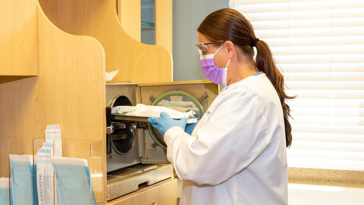 A treatment room at Radiant Smiles, prepared for a patient.