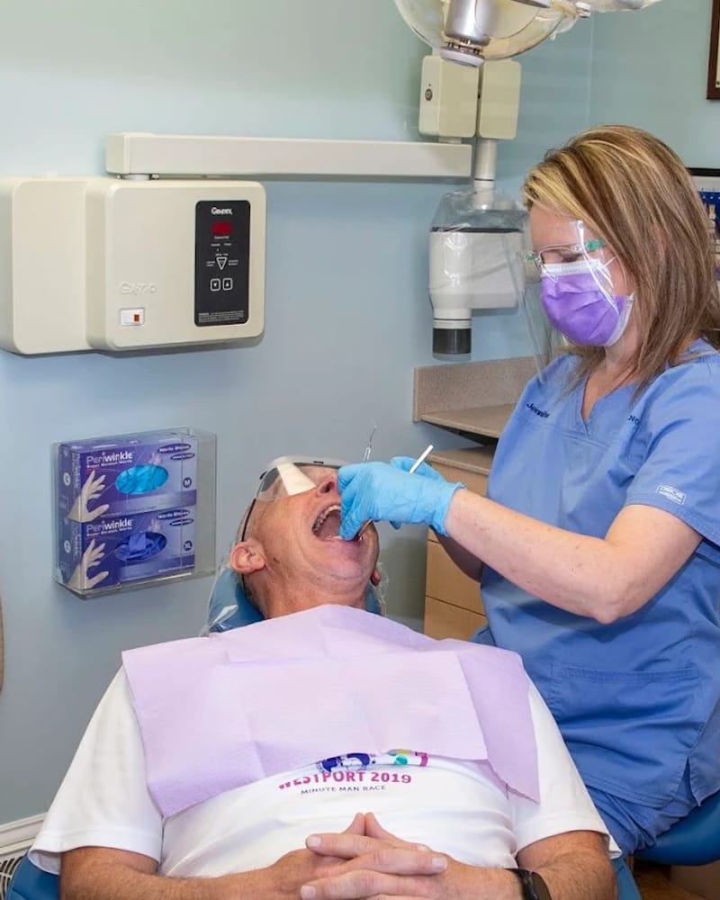 A treatment room at Radiant Smiles, looking across the chair to the cabinetry.